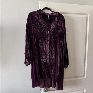 Free people Purple Velvet Button-Up tunic